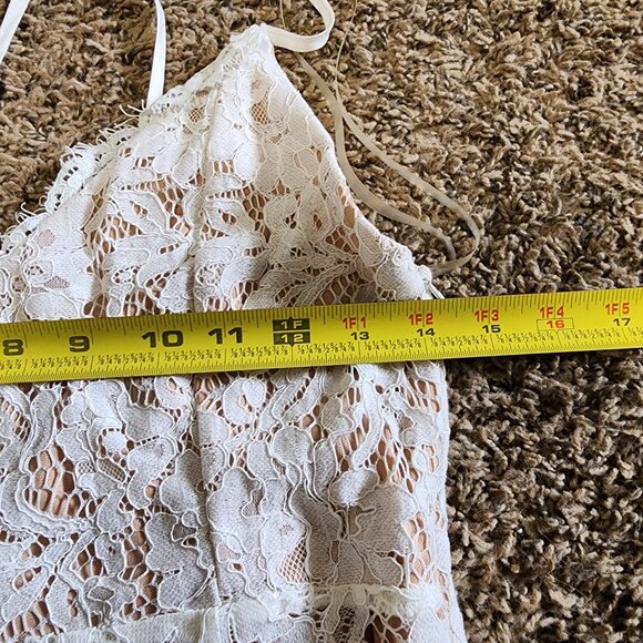 DO+BE White Floral Lace Midi Dress Nude lined Small Bridal Cocktail Romantic NWT - Picture 7 of 8
